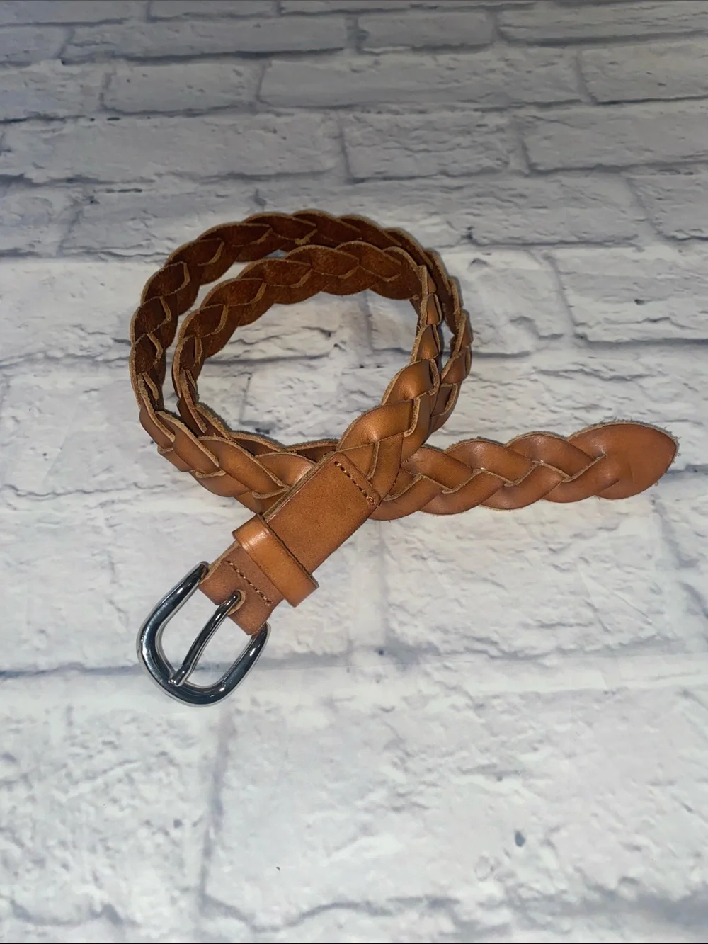 Ann Taylor Braided Leather Belt in Tan Size S